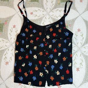 Madewell Cami Tank Black Floral Covered Button Front XS S Ditzy Print Whimsical